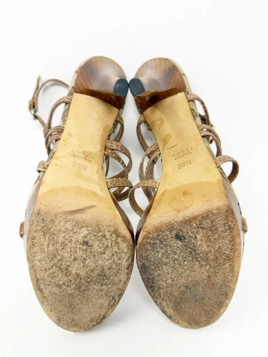Gucci Bamboo GG Canvas Platform Sandals Heels Womens Size EU 38.5 - Picture 10 of 12